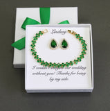 Emerald CZ bridesmaid earrings bracelet set, Emerald green necklace, Deep green bridesmaid gift set Custom bridal jewelry necklace earrings