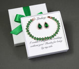 Emerald CZ bridesmaid earrings bracelet set, Emerald green necklace, Deep green bridesmaid gift set Custom bridal jewelry necklace earrings
