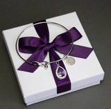Deep purple bridesmaid bracelet, Dark purple bridesmaid earrings Cubic Zirconia earrings necklace set Bridesmaid gift, Purple custom ribbon