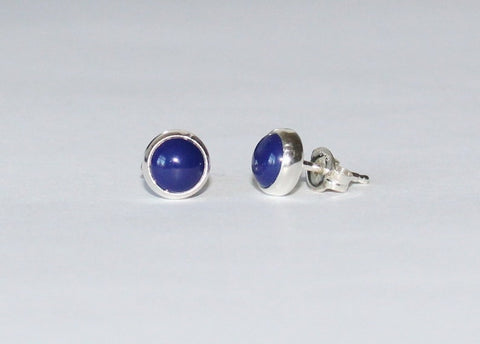 Lapis Blue Howlite stone stud earrings, Sterling silver bezel studs, Deep blue stone earrings, September birthstone gift, Blue gem stud