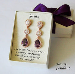 Purple bridesmaid earrings Bridal earring necklace bracelet set Bridesmaid necklace Plum bridesmaid earrings dark purple bridesmaid gift set