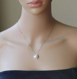 Halo fresh water pearl pendant necklace Sterling silver Large real pearl necklace Silver pearl necklace Mother wedding gift Christmas gift