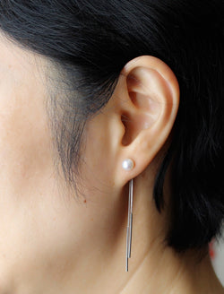 Pearl Bar threader earrings, Bar threader ear jacket fresh water pearl earrings Line bar threader Ear jacket earrings double sided earrings