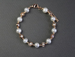 Genuine fresh water pearl bracelet, Rose gold pearl bracelet, Real pearl bracelet, Bridal pearl bracelet, Bridesmaid bracelet, gift for her