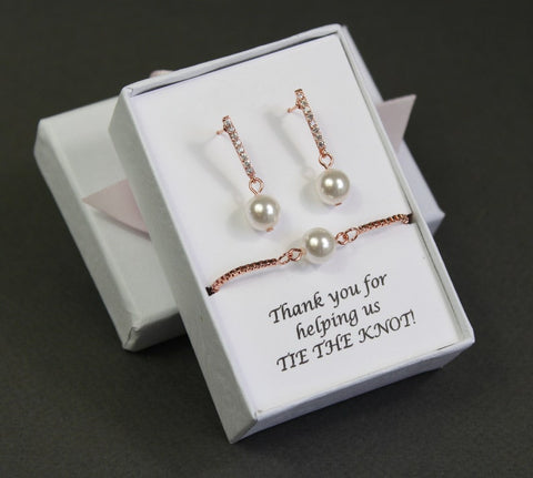 Custom pearl bridesmaid earrings Bridesmaid gift Bridesmaid bracelet earrings necklace set Bridesmaid pearl CZ post earrings wedding gift