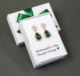 Bridesmaid earrings Emerald tear drop crystal earrings Green bridesmaid jewelry Emerald necklace earrings bracelet set Bridesmaid gift set