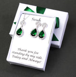 Bridesmaid earrings Emerald tear drop crystal earrings Green bridesmaid jewelry Emerald necklace earrings bracelet set Bridesmaid gift set