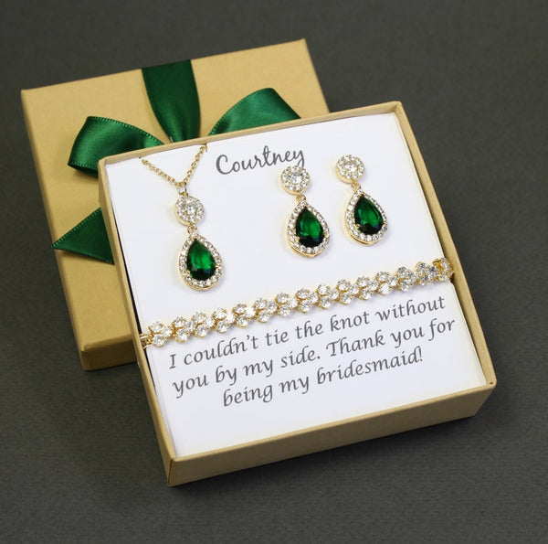 Bridesmaid earrings Emerald tear drop crystal earrings Green bridesmaid jewelry Emerald necklace earrings bracelet set Bridesmaid gift set