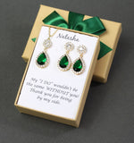 Bridesmaid earrings Emerald tear drop crystal earrings Green bridesmaid jewelry Emerald necklace earrings bracelet set Bridesmaid gift set
