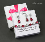 Cherry Fuchsia Pink bridesmaid bracelet earrings Pink bridesmaid jewelry Bridesmaid necklace earring set Fuchsia wedding gifts bridal set
