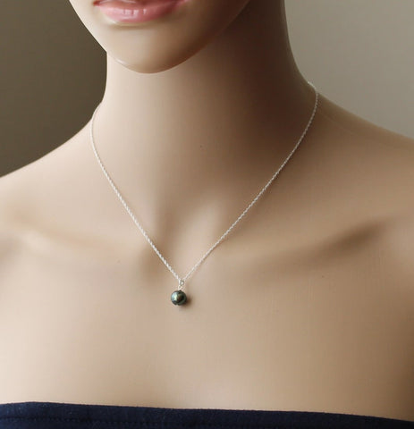 Peacock green fresh water pearl necklace Sterling silver rope chain necklace Real pearl necklace Bridesmaid gift pearl pendant necklace