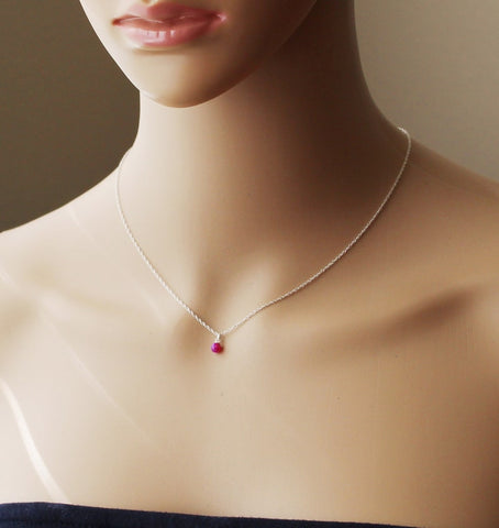 Dainty 4mm Hot pink fire Opal necklace opal pedant necklace Sterling Silver opal necklace Bridesmaid necklace Birthstone gift Layer necklace