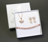 Custom pearl color, Pink pearl bridesmaid earrings cubic zirconia bridesmaid necklace bracelet earrings Bridal gift wedding party jewelry