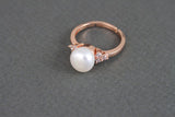 Rose gold fresh water pearl CZ ring, Real pearl ring, Adjustable pearl ring, Bridal Wedding ring birthday, Mother's gift, Christmas, CZ ring