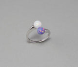 Adjustable double Opal ring Sterling silver ring Fire opal open ring Birthday Wedding Anniversary Black opal ring Blue opal ring Customcolor