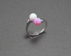 Adjustable double Opal ring Sterling silver ring Fire opal open ring Birthday Wedding Anniversary Black opal ring Blue opal ring Customcolor