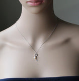 Genuine fresh water and Key necklace, Sterling silver key necklace, Cubic zirconia key necklace, Motivational necklace, Real pearl necklace