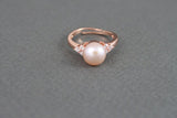 Peach fresh water pearl ring, Rose gold Cubic Zirconia ring, Real peach champagne pearl ring, birthday Adjustable ring Engagement, Christmas