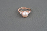 Peach fresh water pearl ring, Cubic Zirconia ring, Real peach champagne pearl ring, birthday, Mother's gift, Engagement, Christmas