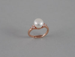 Rose gold fresh water pearl CZ ring, Real pearl ring, Adjustable pearl ring, Bridal Wedding ring birthday, Mother's gift, Christmas, CZ ring