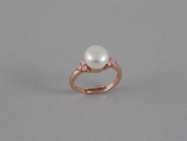 Rose gold fresh water pearl CZ ring, Real pearl ring, Adjustable pearl ring, Bridal Wedding ring birthday, Mother's gift, Christmas, CZ ring