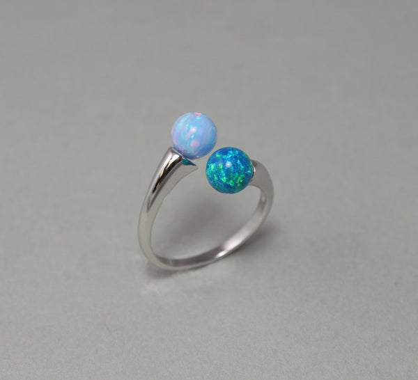 Blue opal open ring Sterling silver ring fire opal ring Aqua opal Pink opal ring Green opal ring Red opal Lavender opal ring fire opal gift