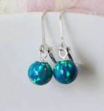 8mm Ice blue opal ball sterling silver leverback earrings, Multiple colors, Fire opal drop earrings, Opal earrings, October birthstone gift
