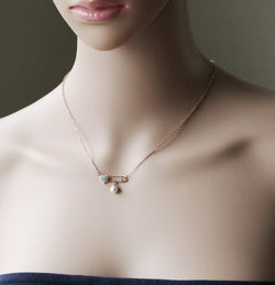Bridesmaid necklace, CZ paper clip necklace, Crystal clip and pearl pendant necklace, Bridesmaid gift, Wedding necklace, Bridal pearl gift