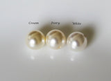 SET of 8 pairs Large pearl earrings- 10mm pearls- Bridesmaid earrings- Gold leaf pearl earrings- pearl drop earrings- cream pearl earrings