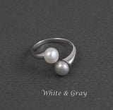 Peach and Pink pearl open ring Sterling silver ring Double pearl ring Real pearl ring Genuine pearl ring Wedding ring Lavender pearl ring