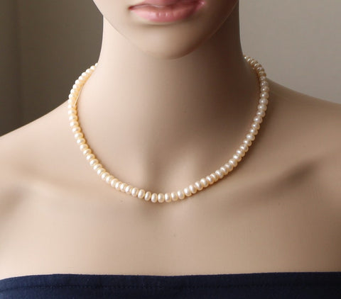 Natural peach pearl necklace, Bridesmaid necklace Real pearl necklace, Bridesmaid gift, Wedding jewelry, Champagne pearl necklace