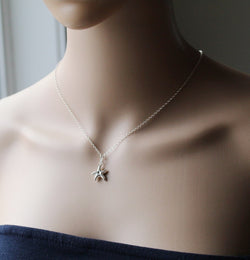Solid sterling silver starfish charm necklace, Starfish necklace, Silver fish necklace, Nautical, Ocean sea life, Sea star Bridesmaid gift