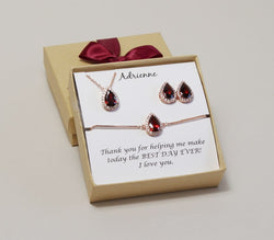 Burgundy dark red wedding jewelry set, Custom bridesmaid earrings, Bridesmaid necklace bracelet, Garnet red bridal jewelry, Bridesmaid gift