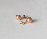 8mm Rose Peach Swarovski pearl stud earrings - Rose gold stud earrings- Peach pearl studs- Wedding earring gifts - Rose gold pearl earrings