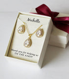 Custom Engraved Tear drop CZ bridesmaid earrings, Cubic Zirconia bracelet earrings set, bridesmaid necklace, Bridesmaid gift, Mothers gifts