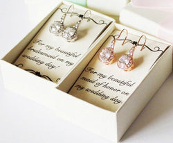 Personalized CZ bridesmaid earrings, Cubic Zirconia bridesmaid jewelry, Bridesmaid gift, Bridal party earrings, Wedding earring, Bridal gift