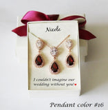 CLIP ON Burgundy bridesmaid drop earrings Dark red bridesmaid jewelry Bridesmaid bracelet necklace earrings set Custom color wedding gift