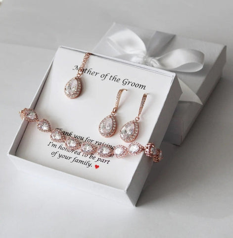 Personalized Gift for Mother of the Groom necklace earrings set Mother of the Bride bracelet earrings Mother in law Wedding Gift from Bride