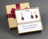 Custom color burgundy bridesmaid jewelry set Wedding jewelry Bridal party gift Bridesmaid necklace earrings Bridesmaid bracelet dark red set