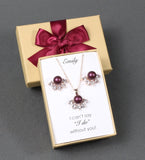 Maroon bridesmaid pearl earrings necklace set Burgundy bridesmaid earrings necklace bracelet Bridal pearl earrings Purple Wine red pearl set
