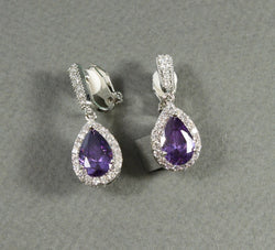 Clip on Dark purple bridal earrings necklace set Amethyst bridesmaid set Purple Bridesmaid gift Bridal party jewelry Purple Bridesmaids gift