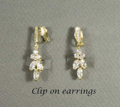 CLIP ON bridesmaid CZ drop earrings Bridesmaid earrings necklace bracelet set Bridesmaid gifts Matron Maid of honor Mothers Bridal earrings