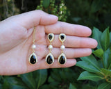 Black bridal necklace earrings bridesmaids earrings Bridesmaids gift wedding necklace bracelet earrings set Bridesmaids jewelry Mothers set