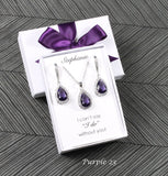 Clip on Dark purple bridal earrings necklace set Amethyst bridesmaid set Purple Bridesmaid gift Bridal party jewelry Purple Bridesmaids gift