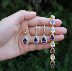 Purple amethyst Bridesmaid Earrings Purple bridesmaids gift jewelry Prom graduation Bridal Earrings bridesmaid gift set Gold Wedding Jewelry