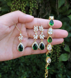 Emerald bridal jewelry set Green drop earrings necklace bracelet set bridesmaids jewelry gift Bridal jewelry Gold emerald wedding jewelry