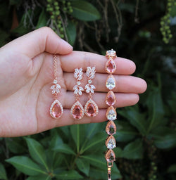 Pink Morganite bridal earrings necklace bracelet set Bridesmaids gifts Bridal jewelry set Pink Morganite set Rose gold wedding jewelry set