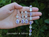 Dark Amethyst purple Wedding jewelry set bridal jewelry Deep Purple Bridesmaids Earrings Necklace Purple vine leaf CZ bracelet Gold jewelry