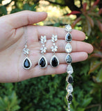Custom black bridal jewelry earrings bracelet necklace bridesmaids gifts wedding jewelry set Black bridal jewelry set silver bridal gifts