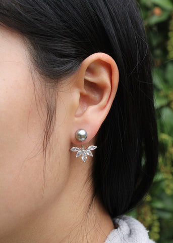 Custom Gray pearl bridesmaid earrings Niobium post bridal pearl crystal studs Pearl earrings Gray Bridesmaids earring necklace bracelet set
